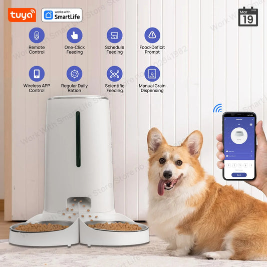 FURLIVIO™ WiFi Automatic Cat Feeders for 2 Cats, 4L Cat Food Dispenser with APP Control, Double Stainless Steel Bowls, Low Food Alarms