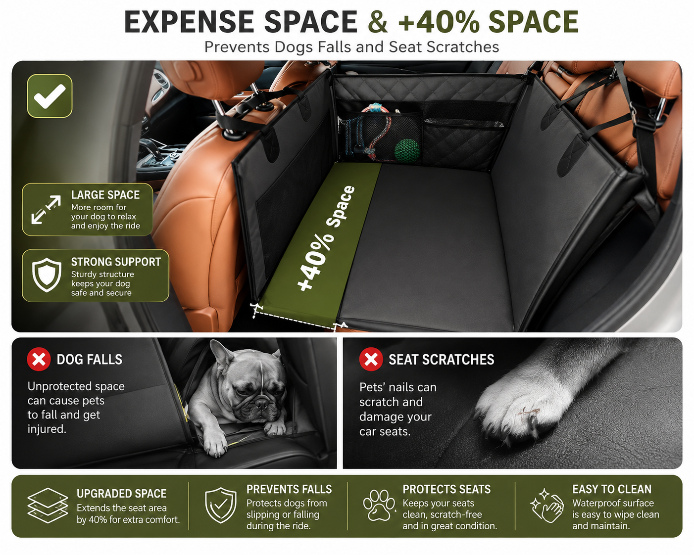 Waterproof Dog Car Seat Hammock for Medium Large Dogs