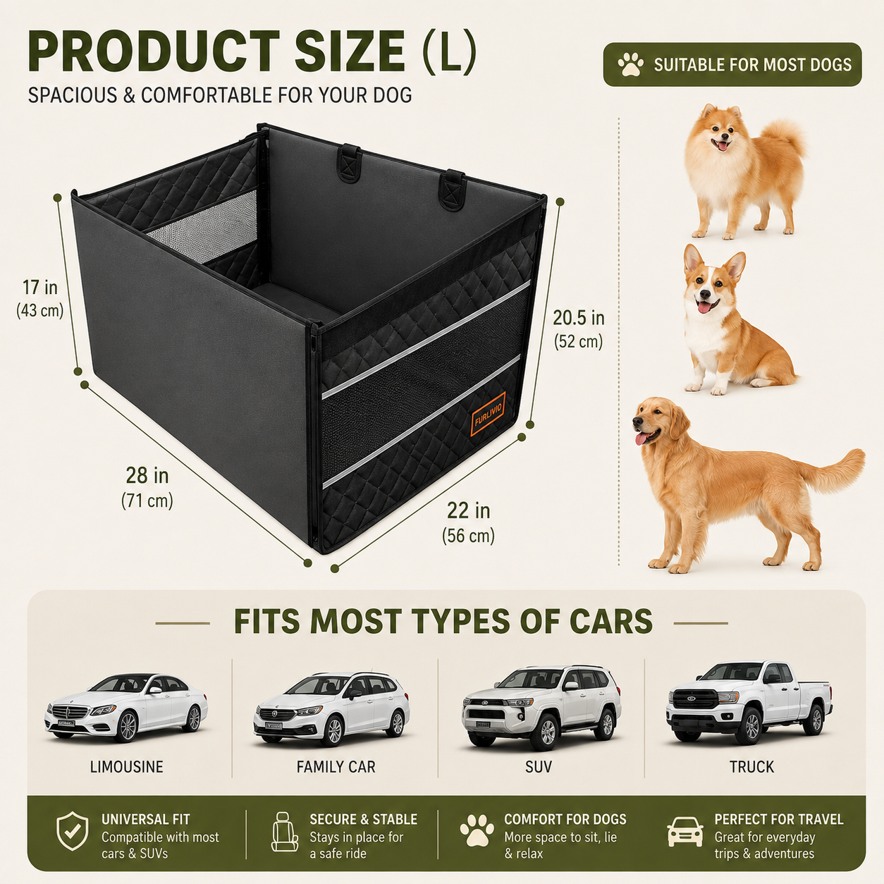 Waterproof Dog Car Seat Hammock for Medium Large Dogs