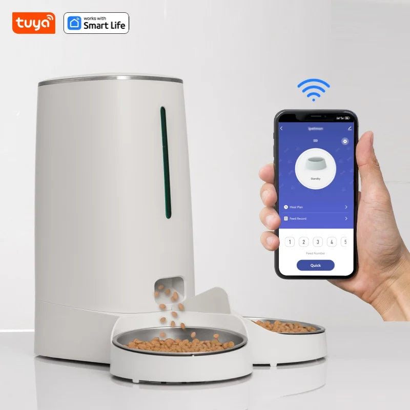 FURLIVIO™ WiFi Automatic Cat Feeders for 2 Cats, 4L Cat Food Dispenser with APP Control, Double Stainless Steel Bowls, Low Food Alarms