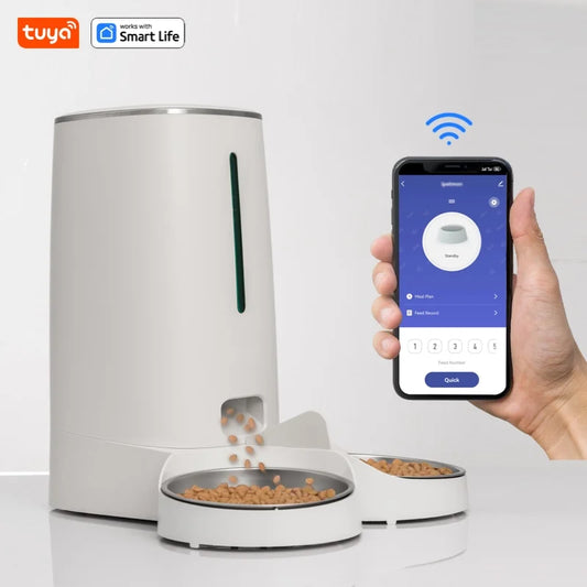 FURLIVIO™ WiFi Automatic Cat Feeders for 2 Cats, 4L Cat Food Dispenser with APP Control, Double Stainless Steel Bowls, Low Food Alarms