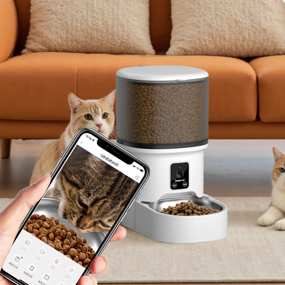 Automatic cat feeder with camera, video pet feeder, 2.4G cat food dispenser, automatic dog feeder