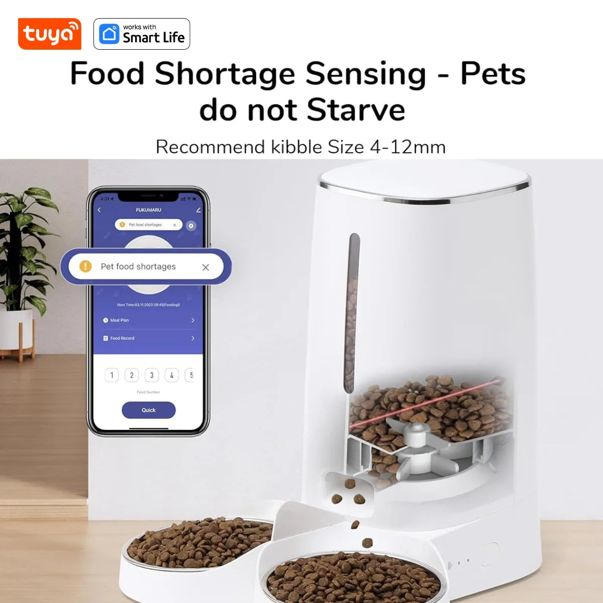 FURLIVIO™ WiFi Automatic Cat Feeders for 2 Cats, 4L Cat Food Dispenser with APP Control, Double Stainless Steel Bowls, Low Food Alarms